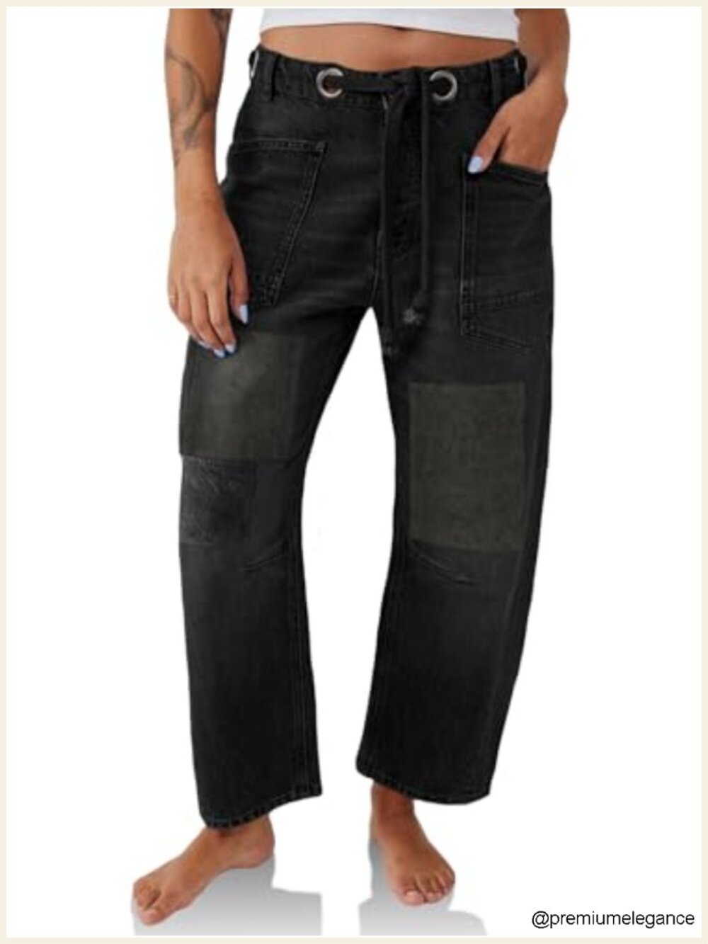 Baggy Barrel Horseshoe Jeans Wide Leg Low Rise Patchwork Denim Pants